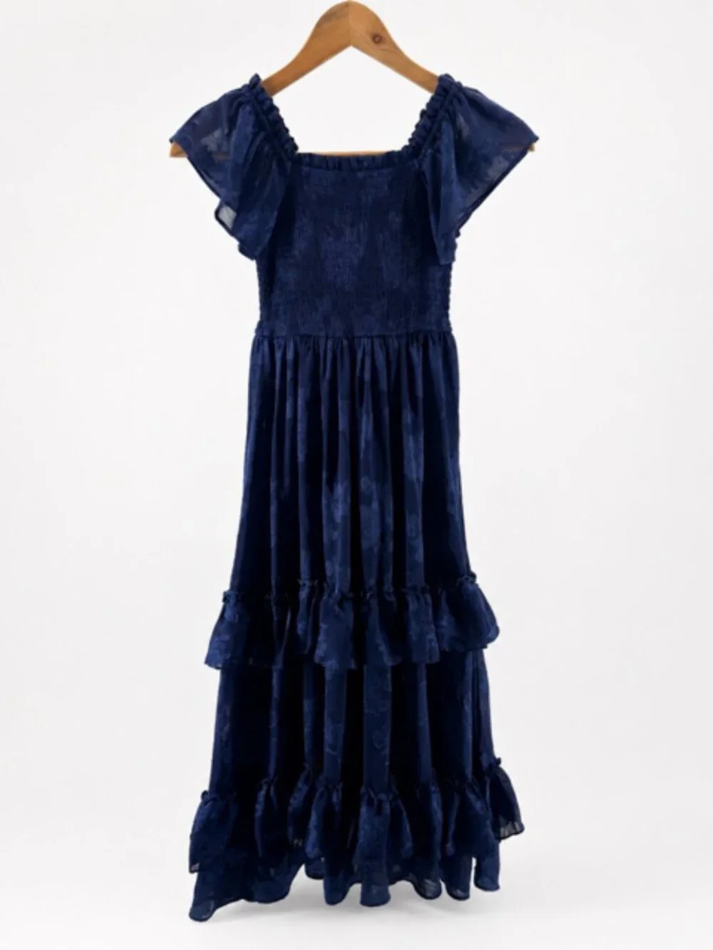 Rare Editions Girls Size 7 Navy Blue Smocked Tiered Maxi Dress